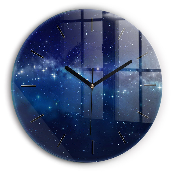 Round glass clock Dark sky stars