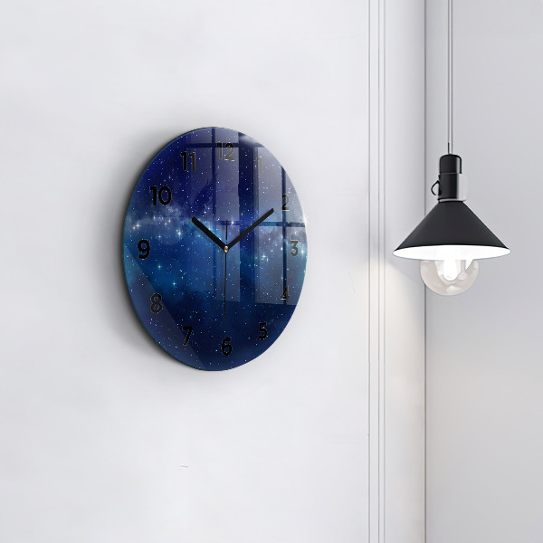 Round glass clock Dark sky stars