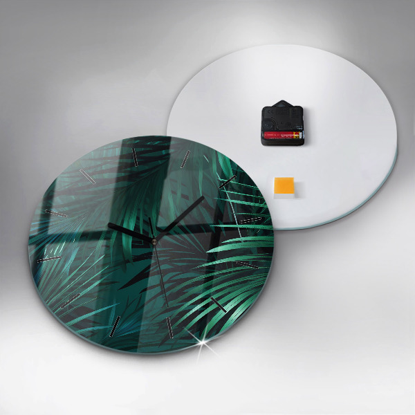 Round glass clock Tropical leaves