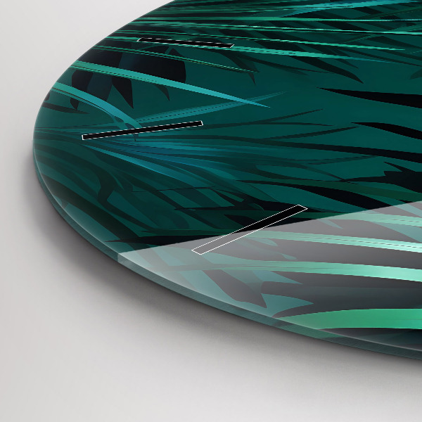 Round glass clock Tropical leaves