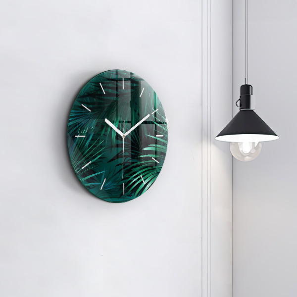 Round glass clock Tropical leaves