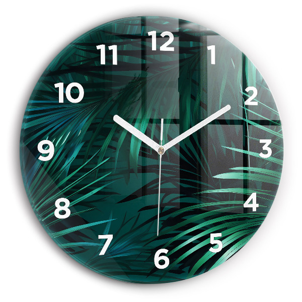 Round glass clock Tropical leaves