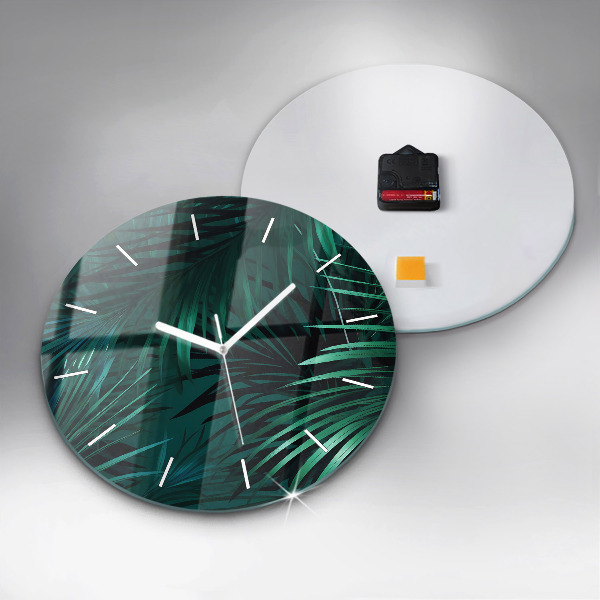 Round glass clock Tropical leaves