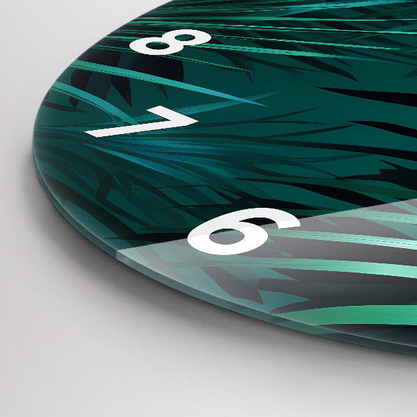 Round glass clock Tropical leaves