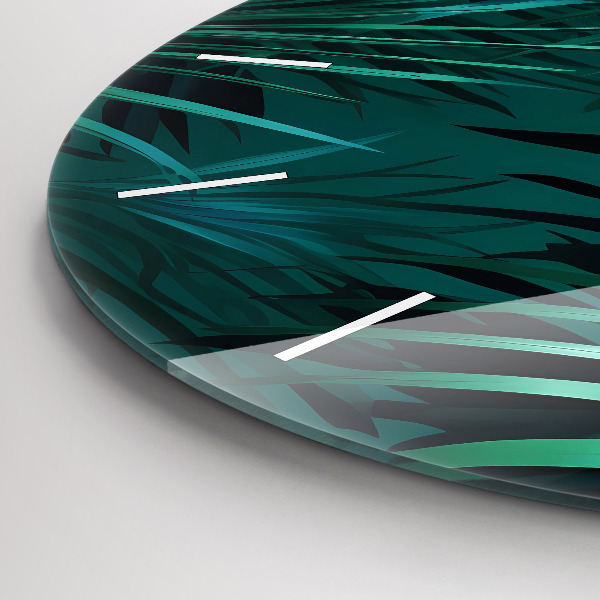 Round glass clock Tropical leaves