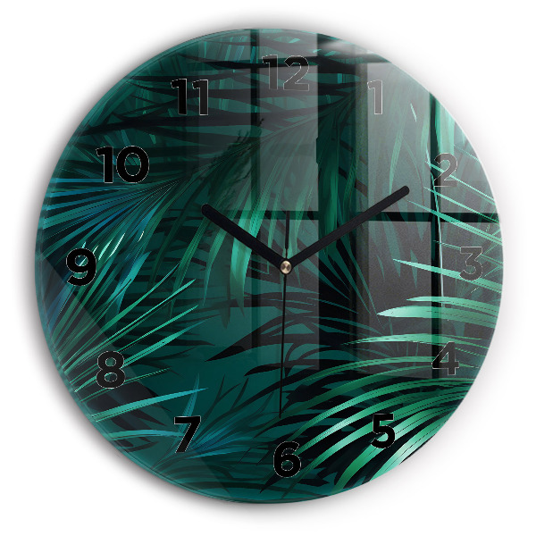 Round glass clock Tropical leaves