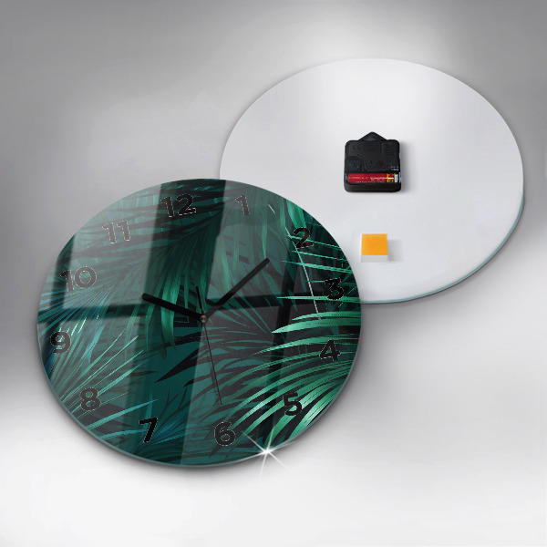 Round glass clock Tropical leaves