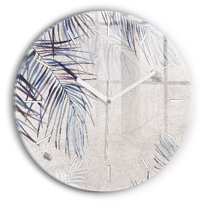Round glass clock Palm leaf