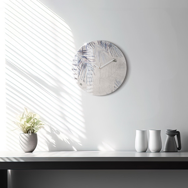 Round glass clock Palm leaf
