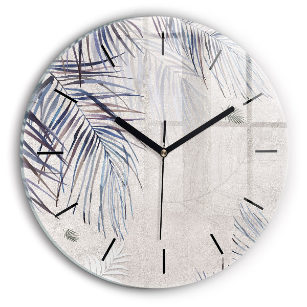 Round glass clock Palm leaf