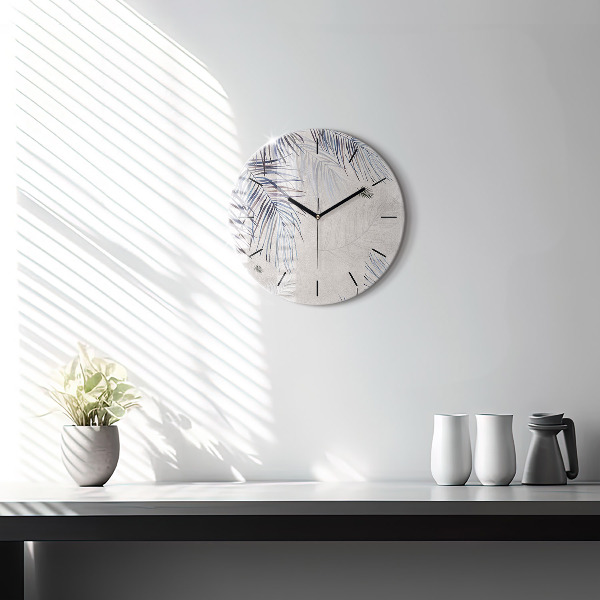 Round glass clock Palm leaf