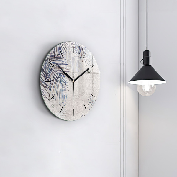 Round glass clock Palm leaf