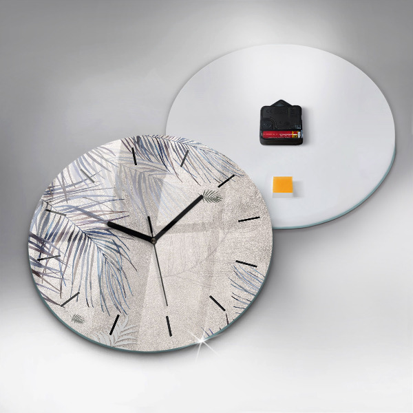 Round glass clock Palm leaf