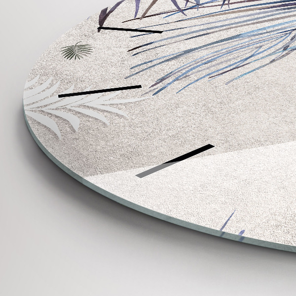 Round glass clock Palm leaf