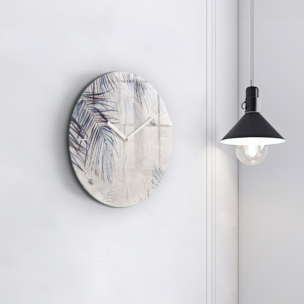 Round glass clock Palm leaf