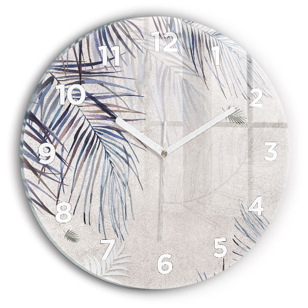 Round glass clock Palm leaf