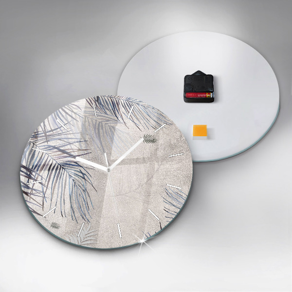 Round glass clock Palm leaf
