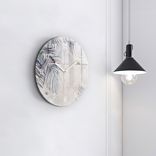 Round glass clock Palm leaf