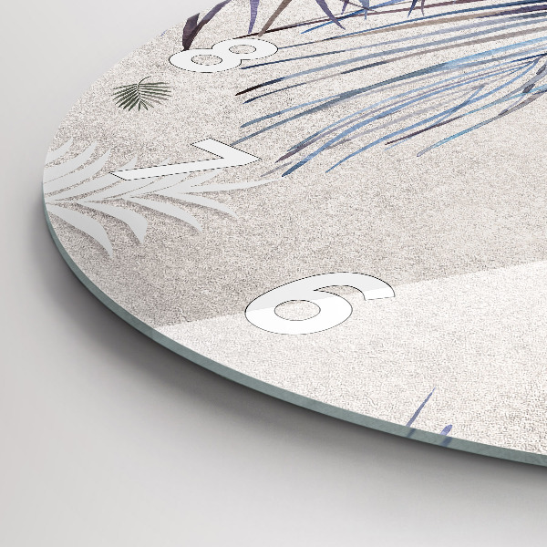 Round glass clock Palm leaf