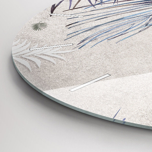 Round glass clock Palm leaf