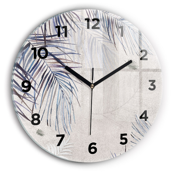 Round glass clock Palm leaf