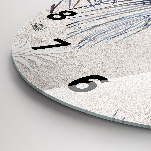 Round glass clock Palm leaf
