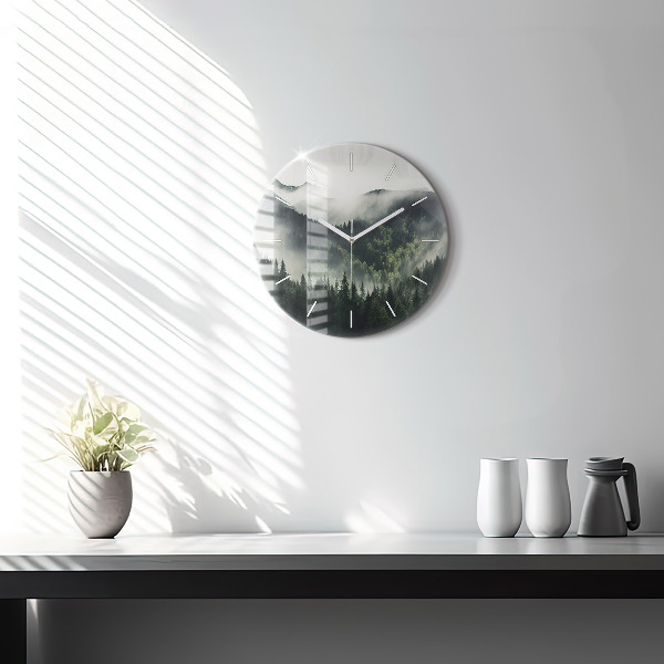 Round glass clock Forest Landscape