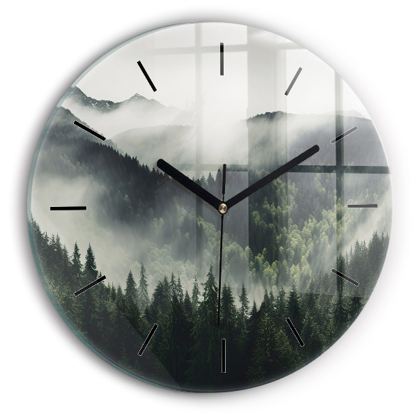 Round glass clock Forest Landscape