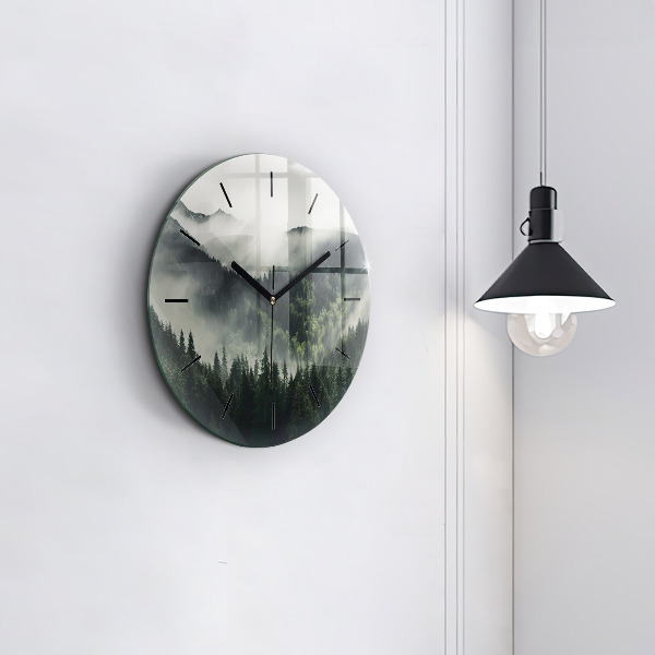 Round glass clock Forest Landscape
