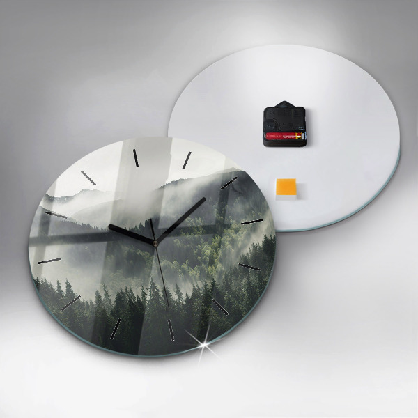 Round glass clock Forest Landscape
