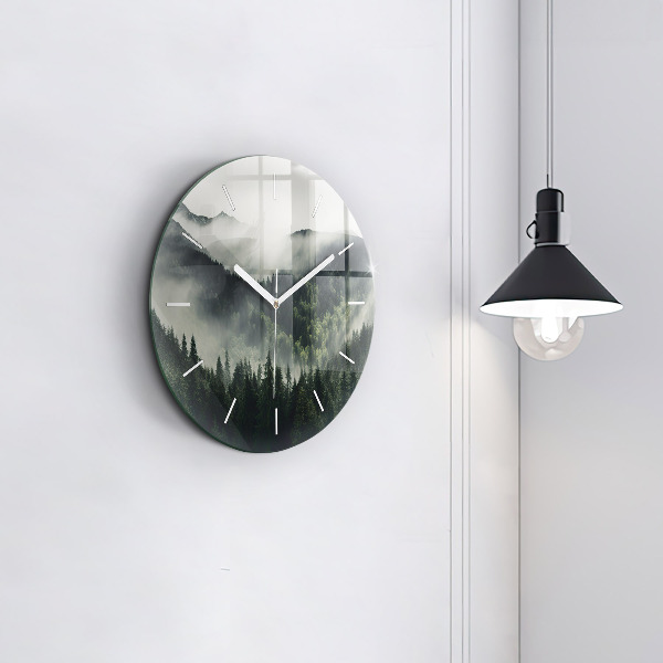 Round glass clock Forest Landscape