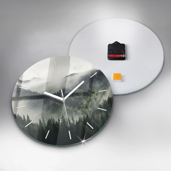 Round glass clock Forest Landscape