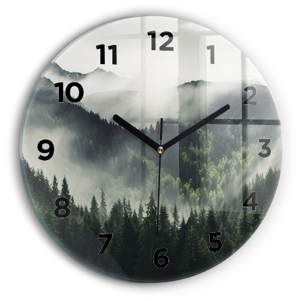 Round glass clock Forest Landscape