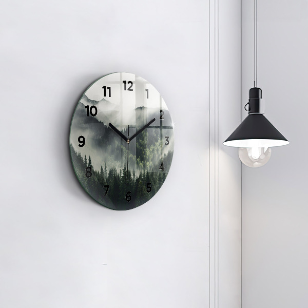 Round glass clock Forest Landscape