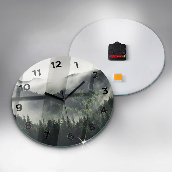 Round glass clock Forest Landscape