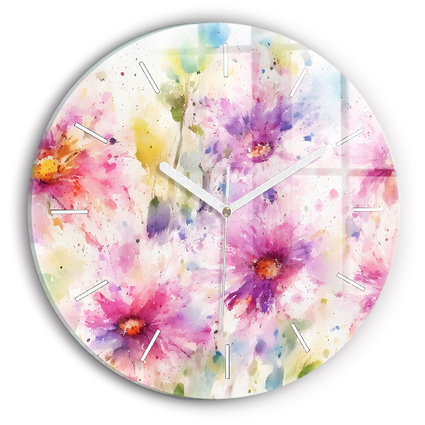 Round glass clock Painted flowers