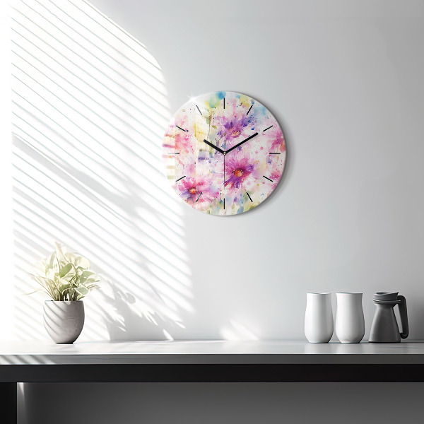 Round glass clock Painted flowers