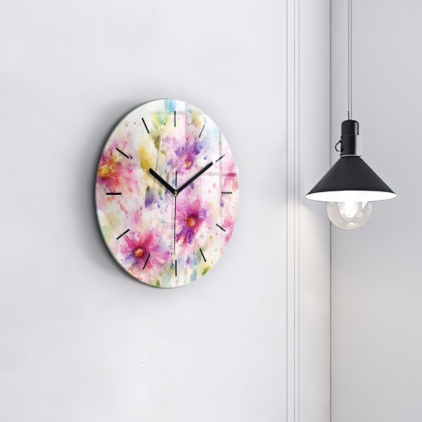 Round glass clock Painted flowers