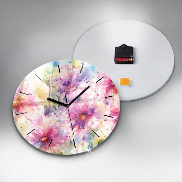 Round glass clock Painted flowers