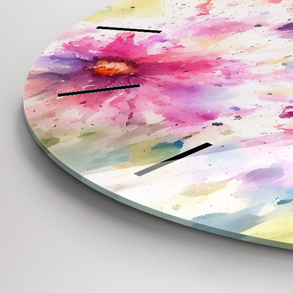 Round glass clock Painted flowers