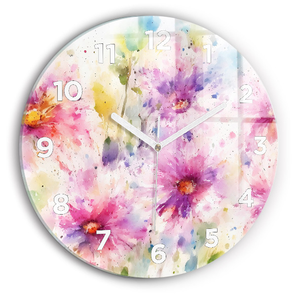 Round glass clock Painted flowers