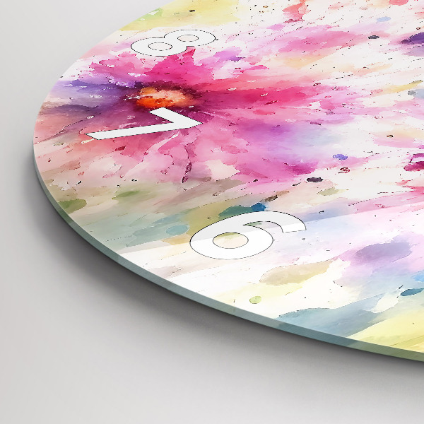 Round glass clock Painted flowers