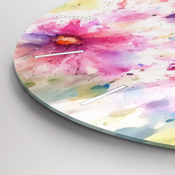 Round glass clock Painted flowers