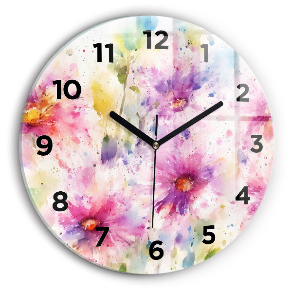 Round glass clock Painted flowers
