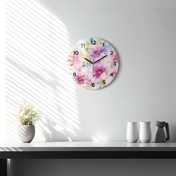Round glass clock Painted flowers