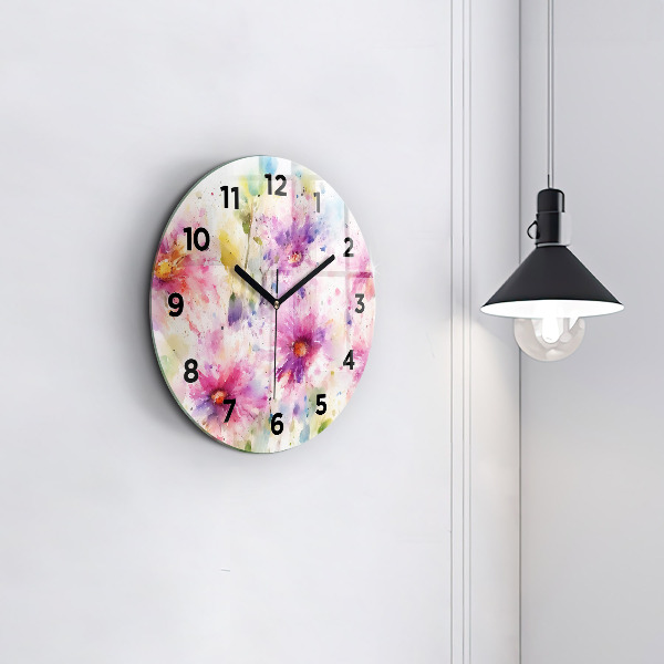 Round glass clock Painted flowers