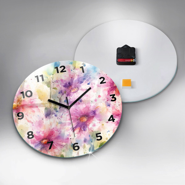 Round glass clock Painted flowers
