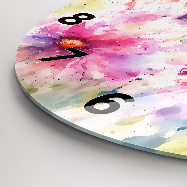 Round glass clock Painted flowers