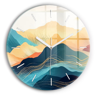 Round glass clock Mountain landscape