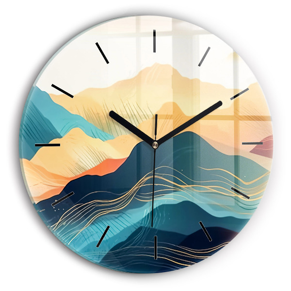 Round glass clock Mountain landscape